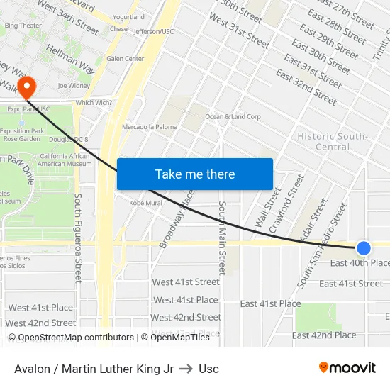 Avalon / Martin Luther King Jr to Usc map