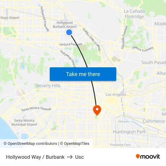 Hollywood Way / Burbank to Usc map
