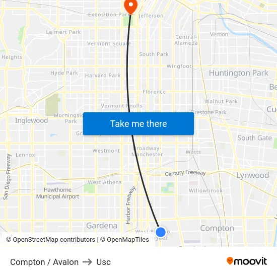 Compton / Avalon to Usc map