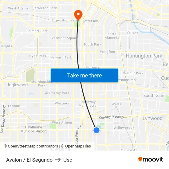 Avalon / El Segundo to Usc map