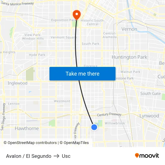 Avalon / El Segundo to Usc map
