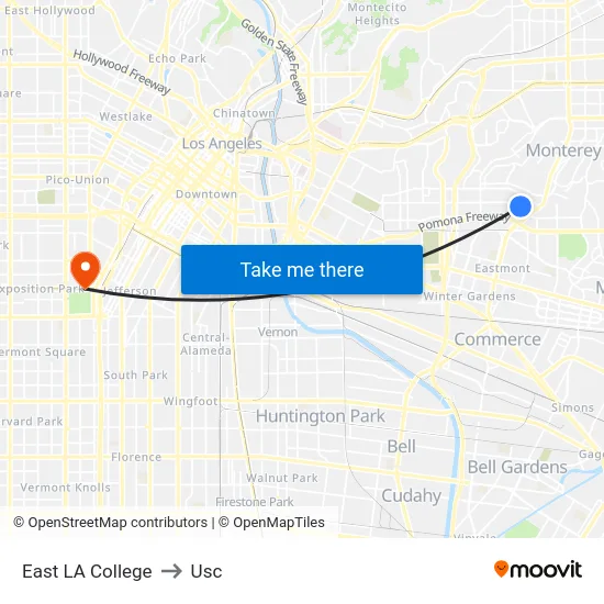 East LA College to Usc map