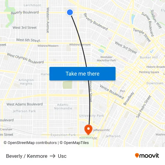 Beverly / Kenmore to Usc map