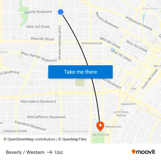 Beverly / Western to Usc map