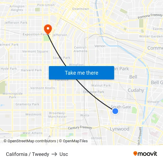 California / Tweedy to Usc map