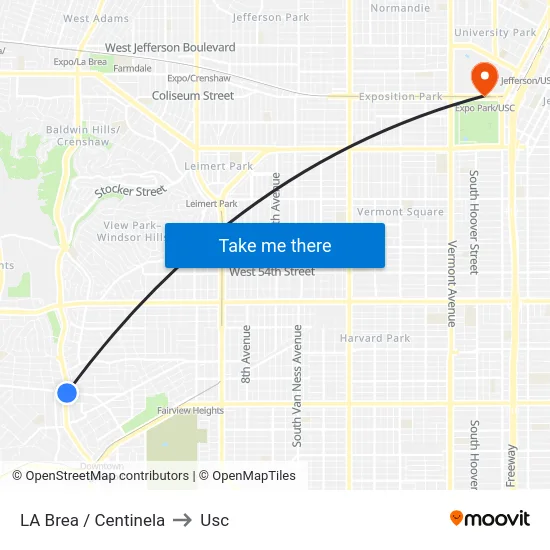 LA Brea / Centinela to Usc map