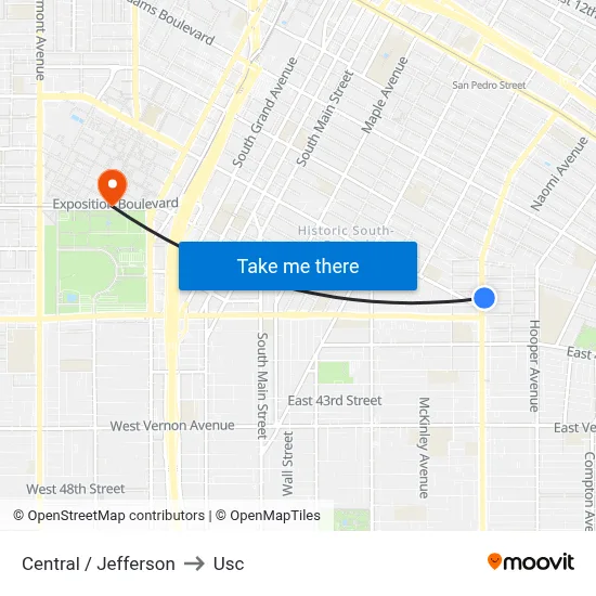 Central / Jefferson to Usc map