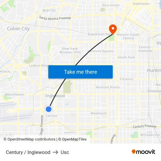 Century / Inglewood to Usc map