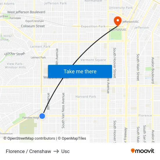 Florence / Crenshaw to Usc map
