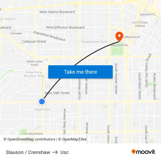 Slauson / Crenshaw to Usc map