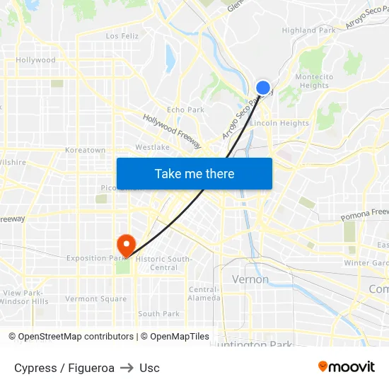 Cypress / Figueroa to Usc map
