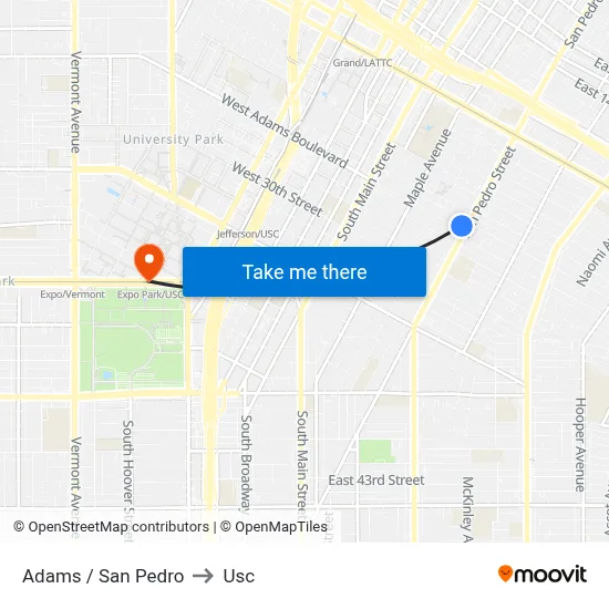 Adams / San Pedro to Usc map