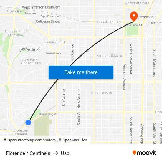 Florence / Centinela to Usc map