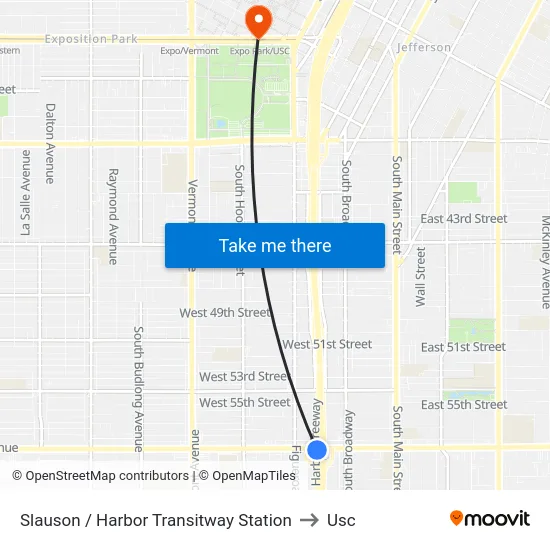 Slauson / Harbor Transitway Station to Usc map