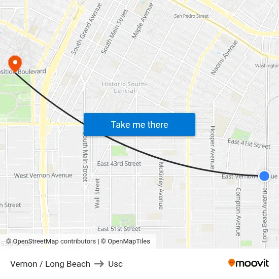 Vernon / Long Beach to Usc map