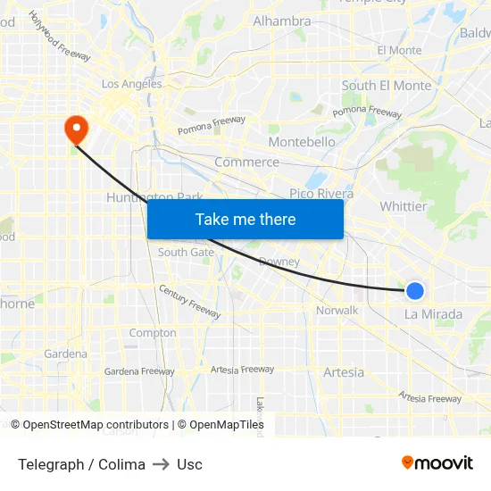 Telegraph / Colima to Usc map
