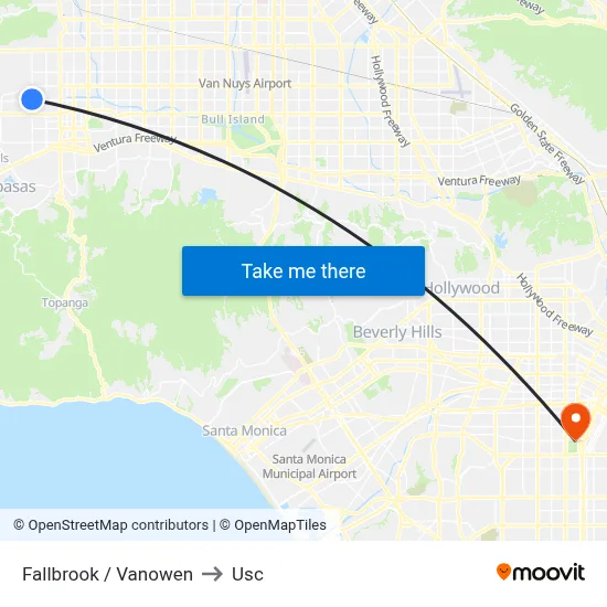 Fallbrook / Vanowen to Usc map