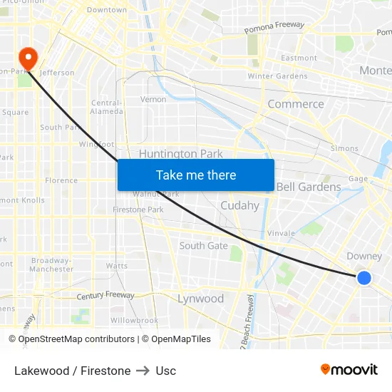 Lakewood / Firestone to Usc map