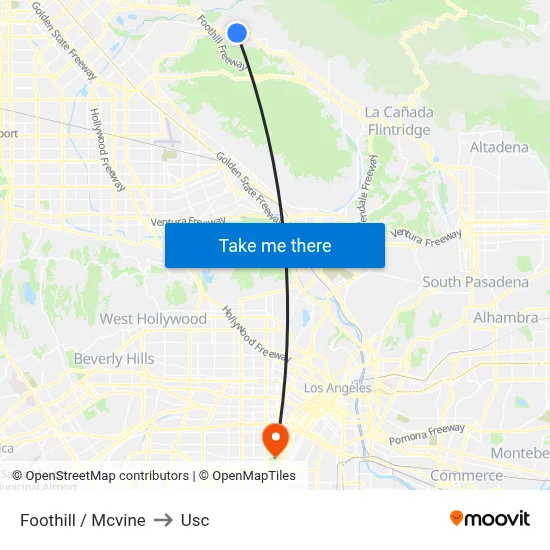 Foothill / Mcvine to Usc map