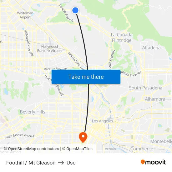 Foothill / Mt Gleason to Usc map