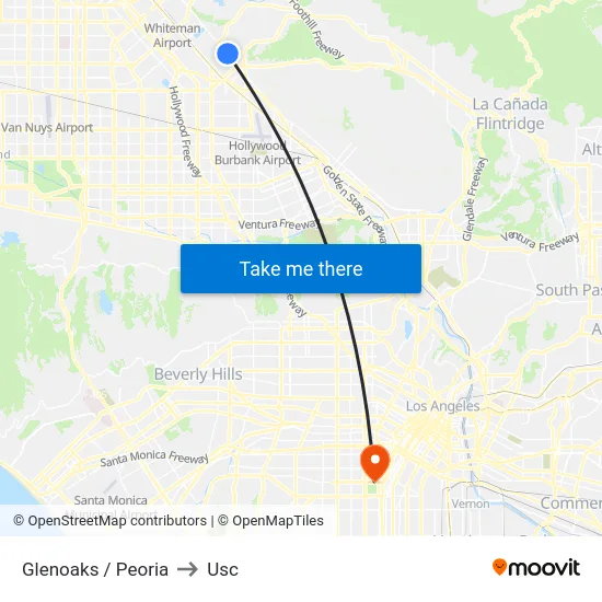 Glenoaks / Peoria to Usc map