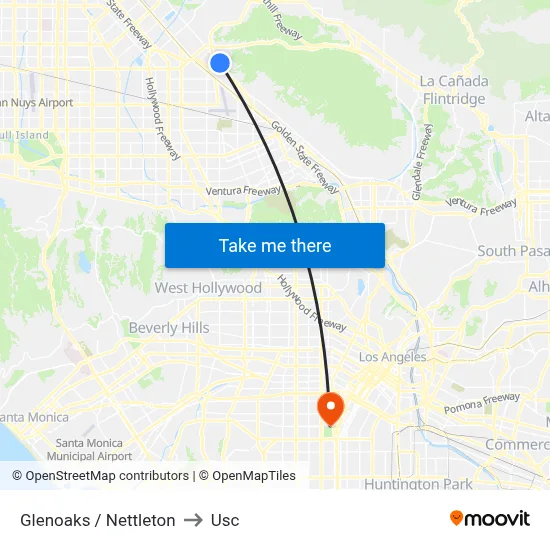 Glenoaks / Nettleton to Usc map