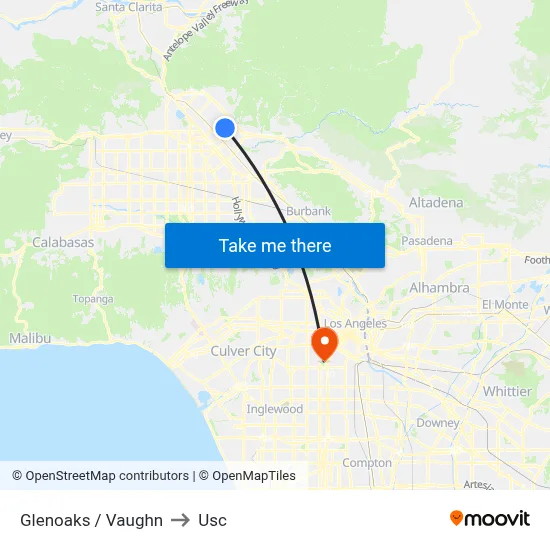 Glenoaks / Vaughn to Usc map