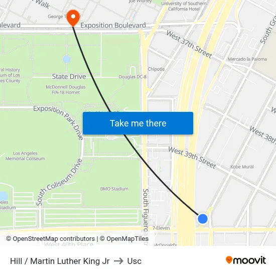 Hill / Martin Luther King Jr to Usc map