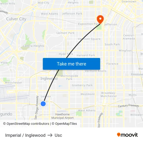 Imperial / Inglewood to Usc map