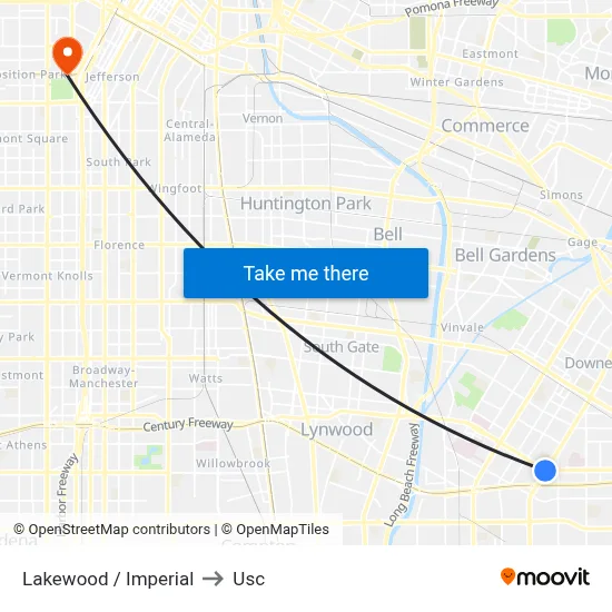 Lakewood / Imperial to Usc map