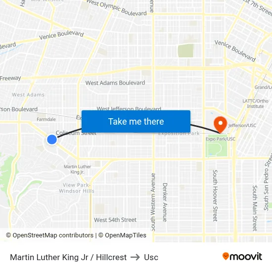 Martin Luther King Jr / Hillcrest to Usc map