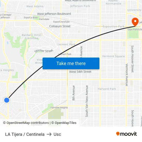 LA Tijera / Centinela to Usc map
