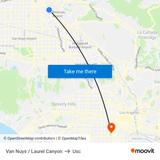 Van Nuys / Laurel Canyon to Usc map