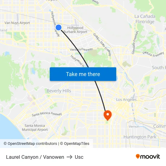 Laurel Canyon / Vanowen to Usc map