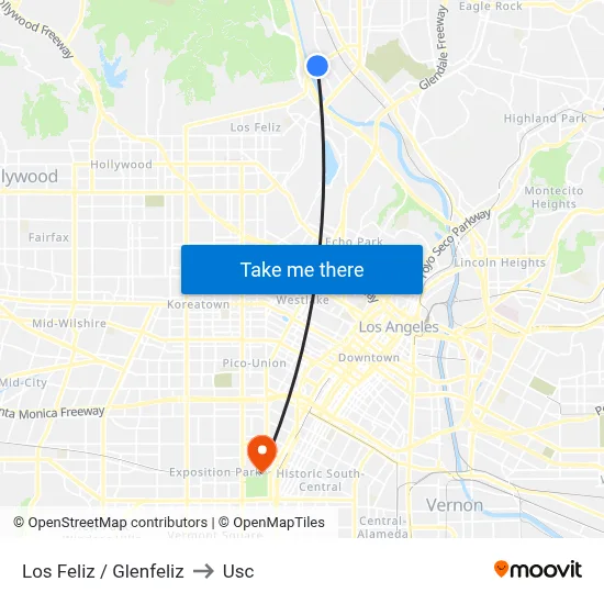 Los Feliz / Glenfeliz to Usc map