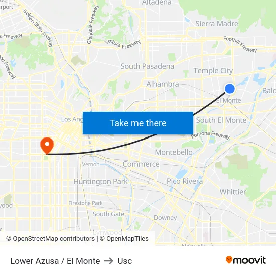 Lower Azusa / El Monte to Usc map