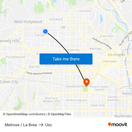 Melrose / La Brea to Usc map