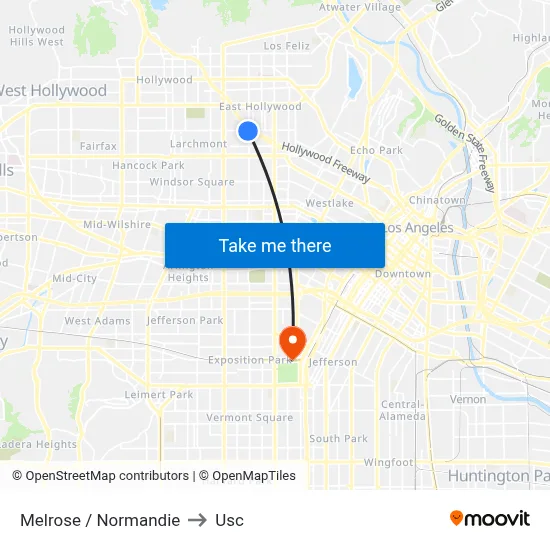 Melrose / Normandie to Usc map