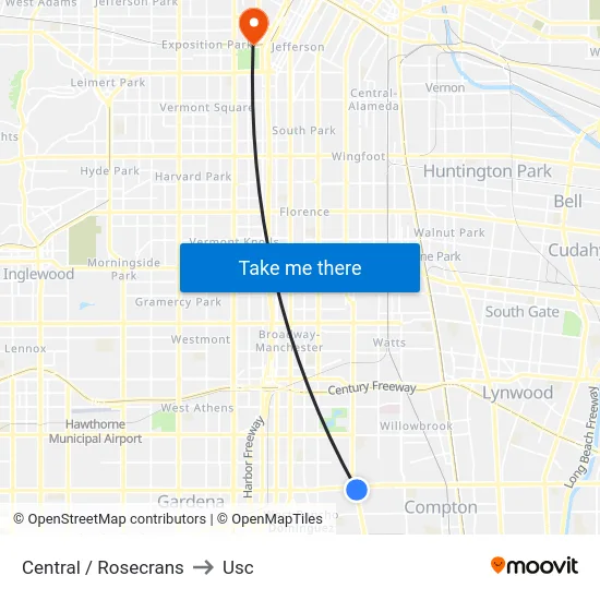 Central / Rosecrans to Usc map
