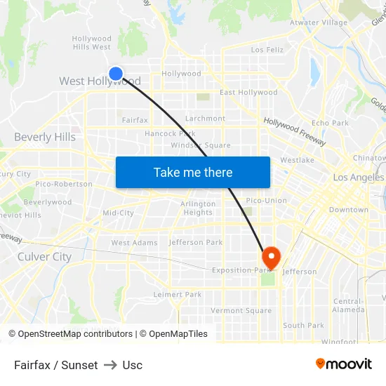 Fairfax / Sunset to Usc map