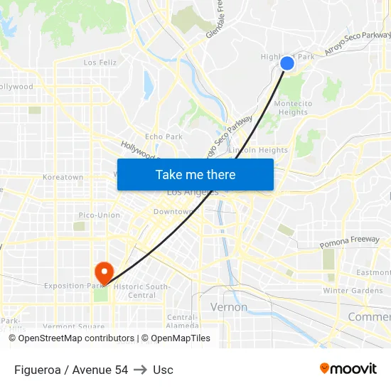 Figueroa / Avenue 54 to Usc map