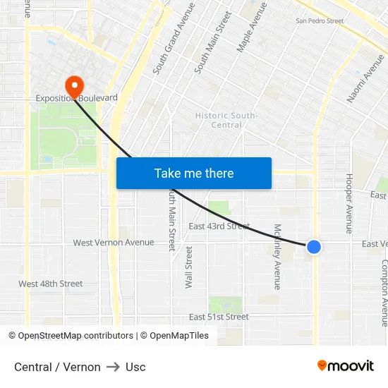 Central / Vernon to Usc map