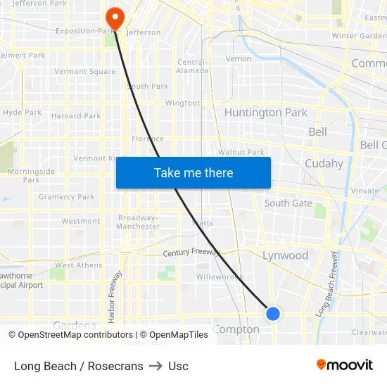 Long Beach / Rosecrans to Usc map