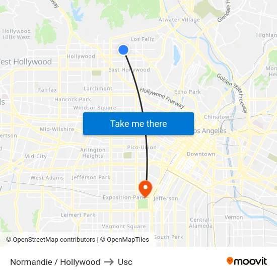Normandie / Hollywood to Usc map