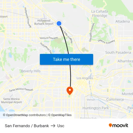 San Fernando / Burbank to Usc map