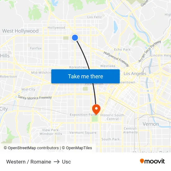 Western / Romaine to Usc map