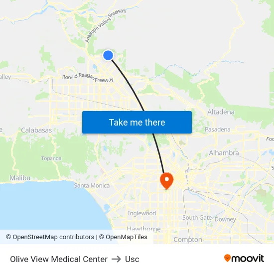 Olive View Medical Center to Usc map