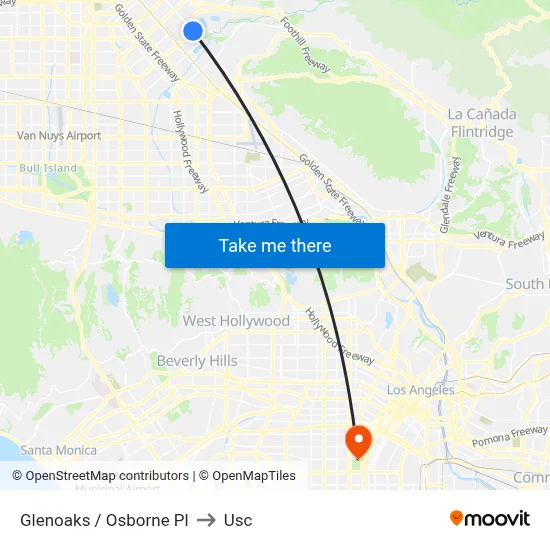 Glenoaks / Osborne Pl to Usc map