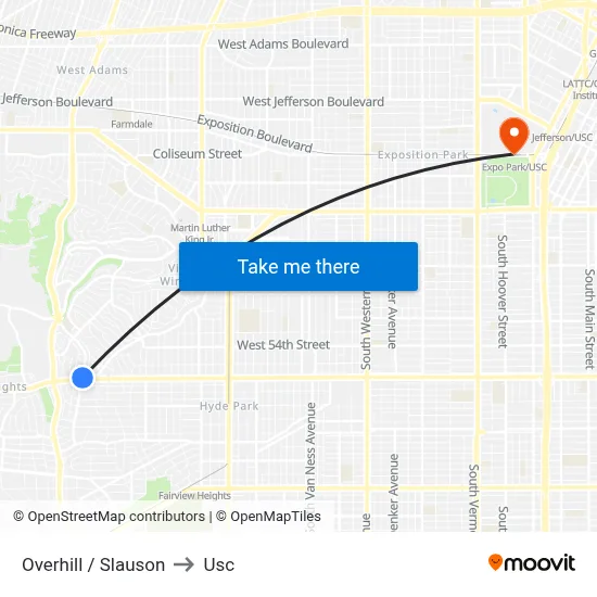 Overhill / Slauson to Usc map