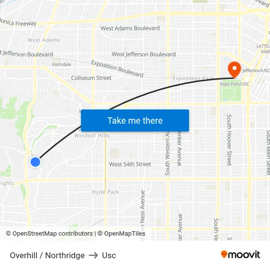Overhill / Northridge to Usc map